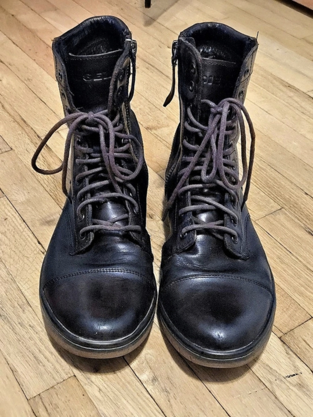 Diesel Basket Butch Zippy Leather Combat Boots Dark Brown US 12